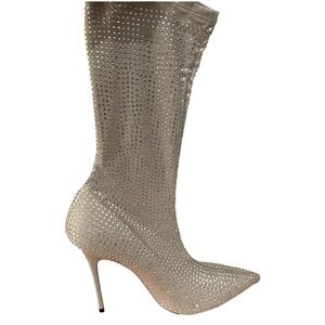 Elegant Silver Studded Women's Ankle Boots